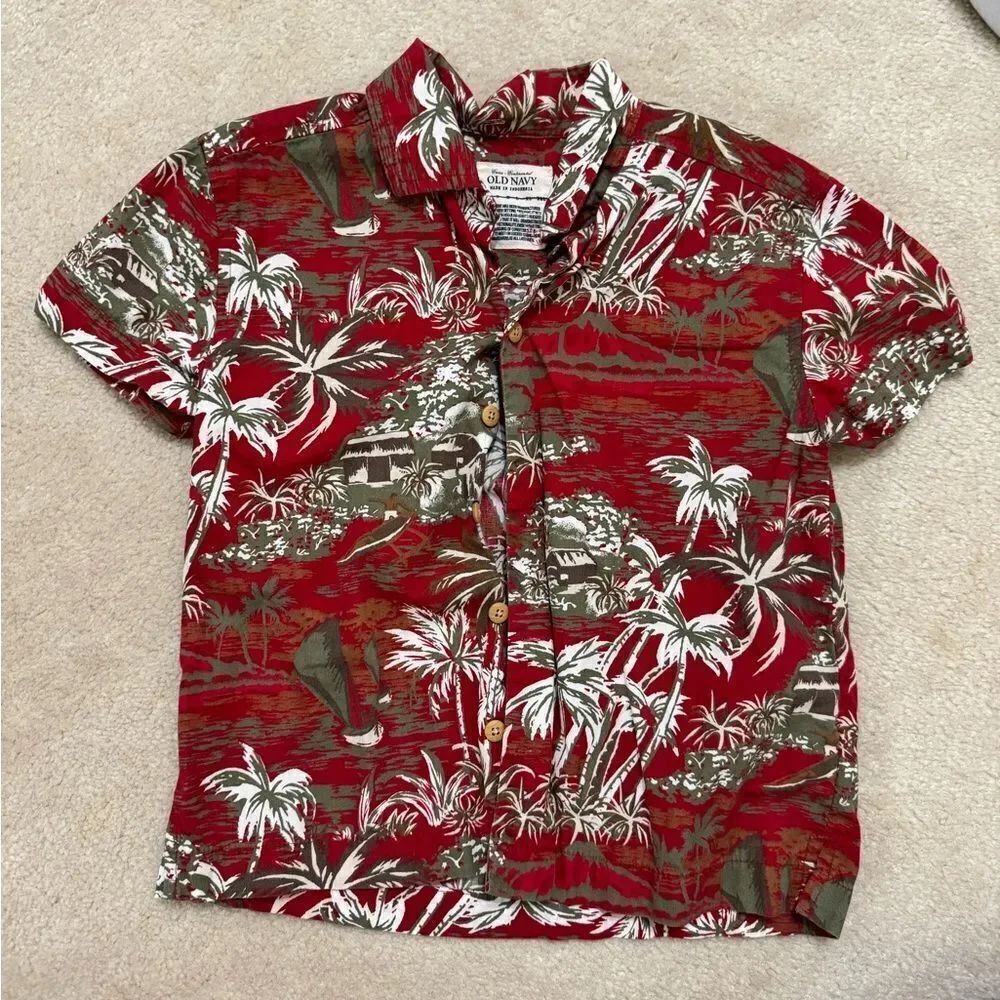 Boys Old Navy Hawaiian Button Up Collared Short Sleeve Shirt XS